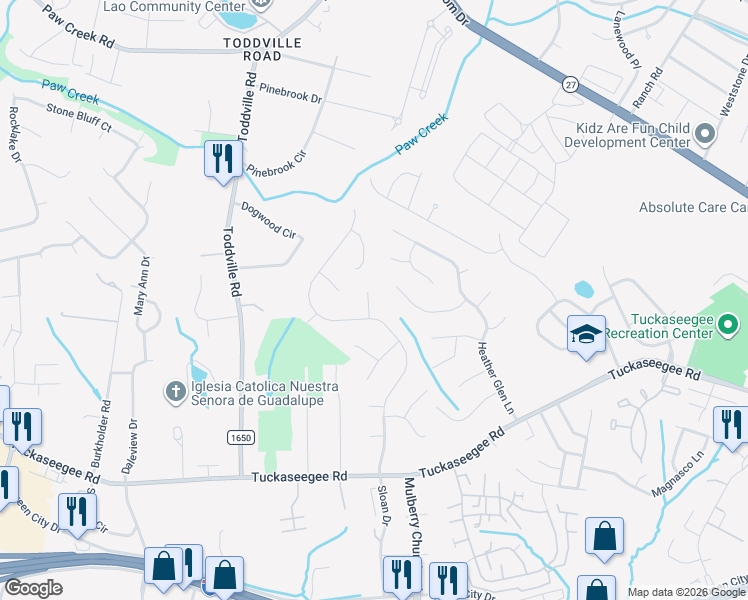map of restaurants, bars, coffee shops, grocery stores, and more near 5704 Glenhill Court in Charlotte