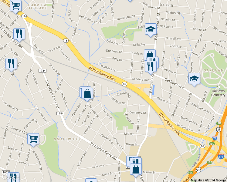 map of restaurants, bars, coffee shops, grocery stores, and more near 105 Mattoon Street in Charlotte
