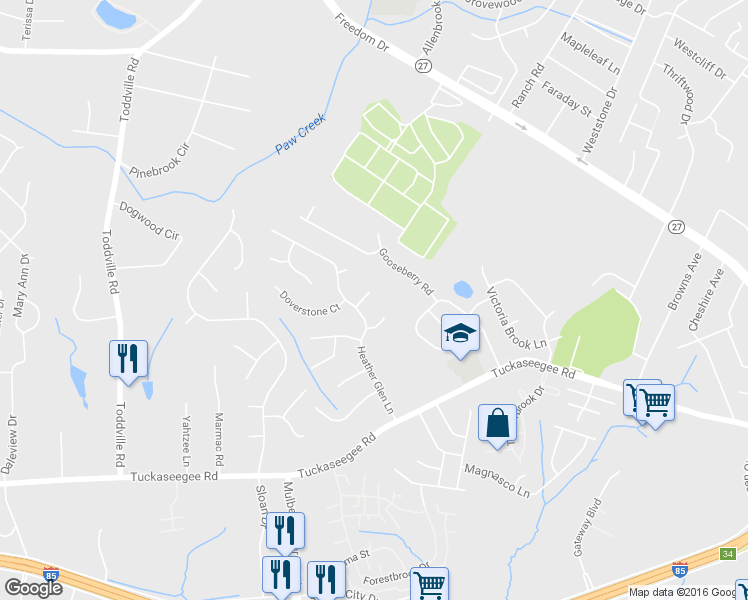 map of restaurants, bars, coffee shops, grocery stores, and more near 5311 Reedham Court in Charlotte