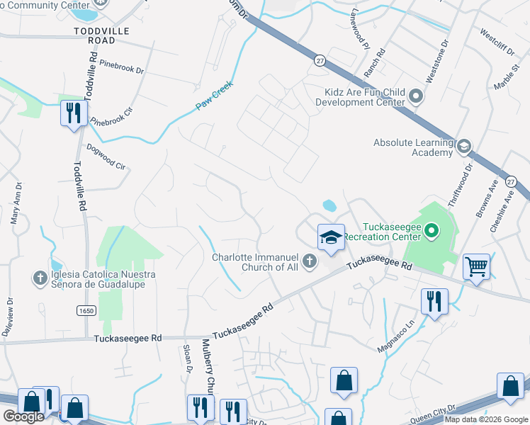 map of restaurants, bars, coffee shops, grocery stores, and more near 5311 Reedham Court in Charlotte