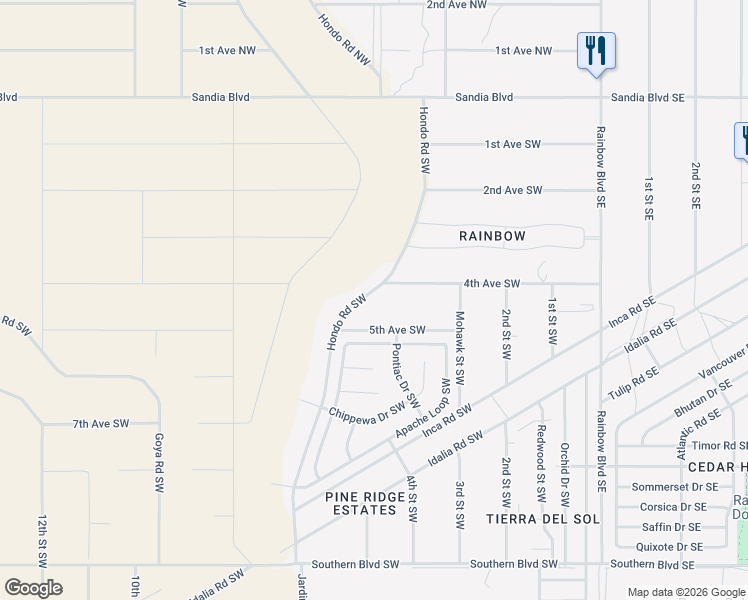 map of restaurants, bars, coffee shops, grocery stores, and more near 344 4th Avenue Southwest in Rio Rancho