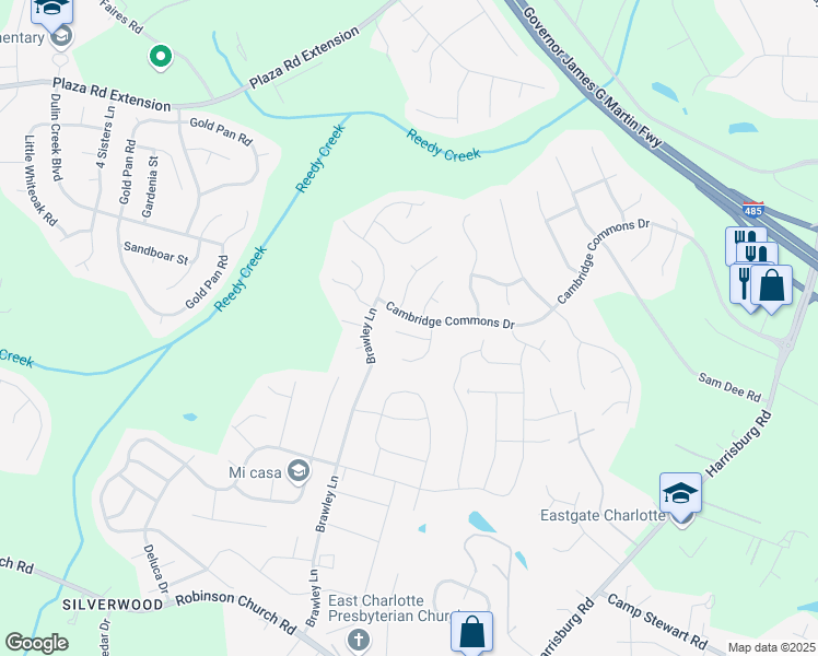map of restaurants, bars, coffee shops, grocery stores, and more near 8910 Tendring Court in Charlotte