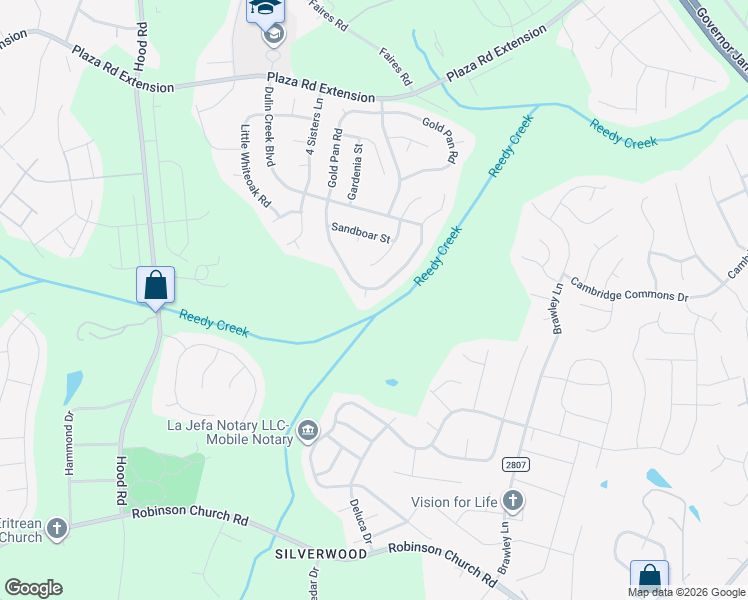 map of restaurants, bars, coffee shops, grocery stores, and more near 10546 Gold Pan Road in Charlotte