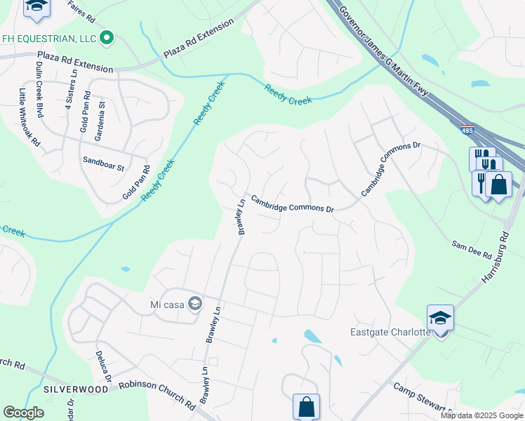 map of restaurants, bars, coffee shops, grocery stores, and more near 10224 Brawley Lane in Charlotte