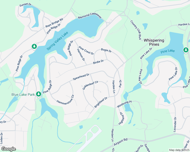 map of restaurants, bars, coffee shops, grocery stores, and more near 9 Spearhead Drive in Whispering Pines