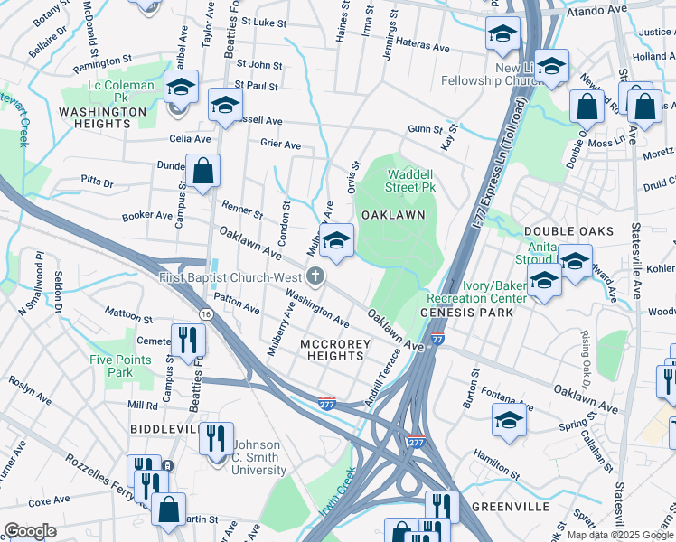 map of restaurants, bars, coffee shops, grocery stores, and more near 1810 Oaklawn Avenue in Charlotte