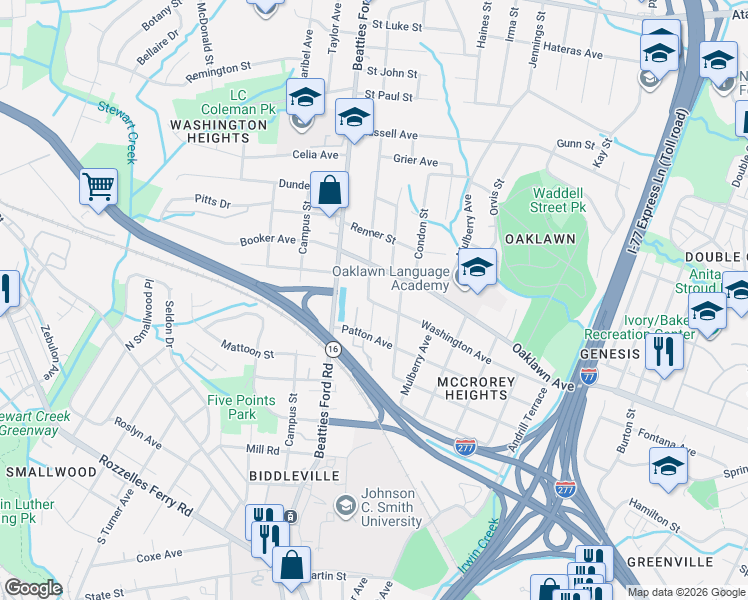 map of restaurants, bars, coffee shops, grocery stores, and more near 1012 Fairmont Street in Charlotte