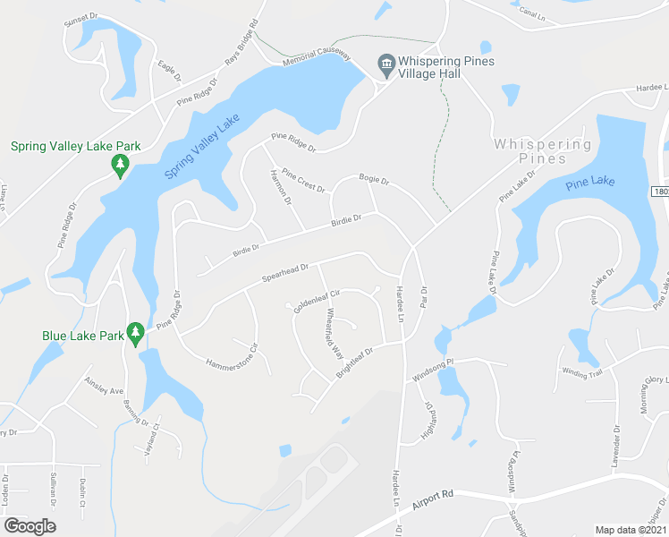 map of restaurants, bars, coffee shops, grocery stores, and more near 9 Spearhead Drive in Whispering Pines