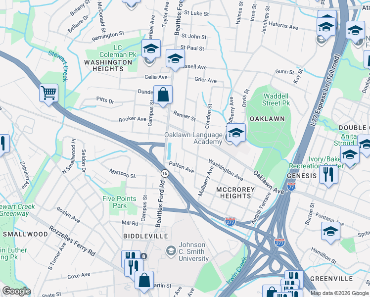 map of restaurants, bars, coffee shops, grocery stores, and more near 1012 Fairmont Street in Charlotte