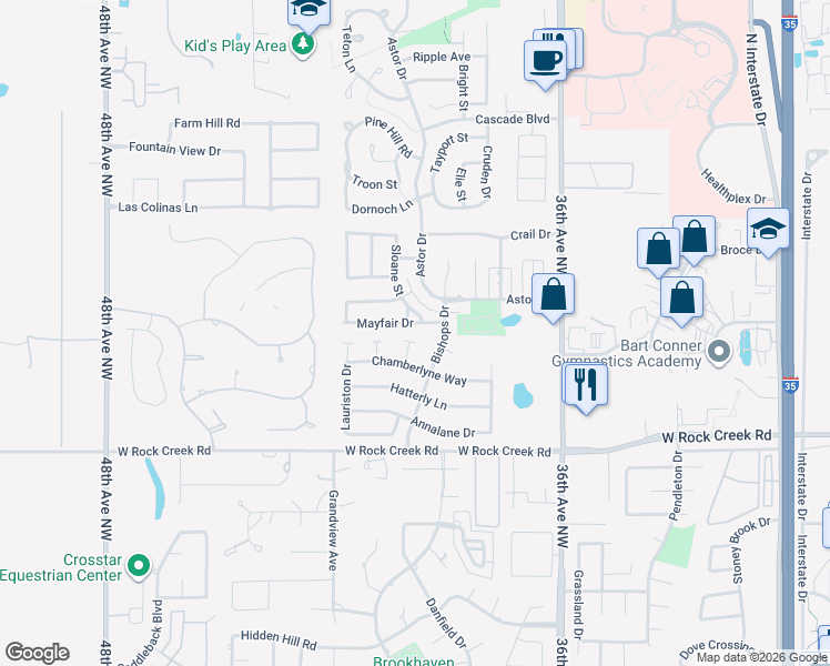map of restaurants, bars, coffee shops, grocery stores, and more near 3914 Mayfair Drive in Norman