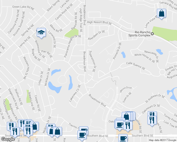 map of restaurants, bars, coffee shops, grocery stores, and more near 3984 Rancher Loop Northeast in Rio Rancho