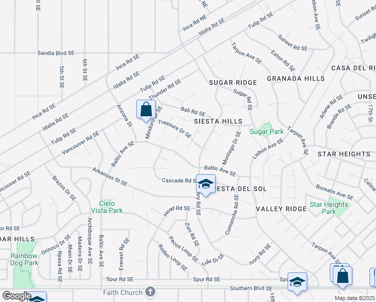 map of restaurants, bars, coffee shops, grocery stores, and more near 576 Golden Court Southeast in Rio Rancho
