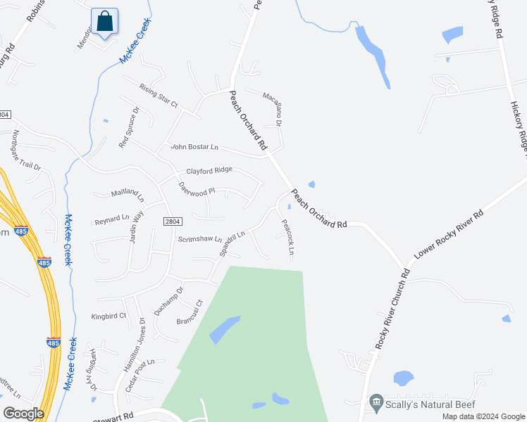 map of restaurants, bars, coffee shops, grocery stores, and more near 7133 Spandril Lane in Charlotte