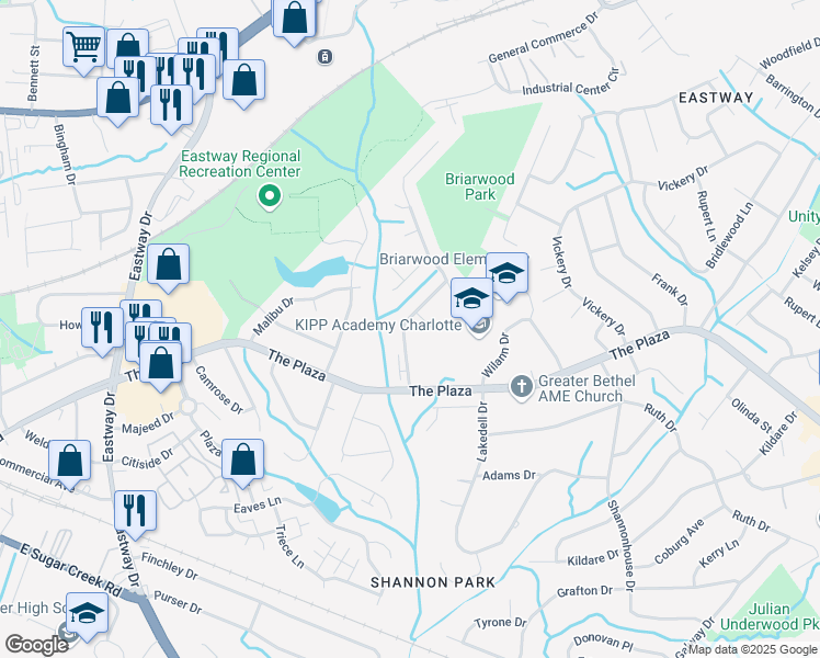 map of restaurants, bars, coffee shops, grocery stores, and more near 1005 Glenfiddich Drive in Charlotte