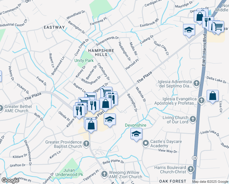 map of restaurants, bars, coffee shops, grocery stores, and more near 5937 Fairmarket Place in Charlotte