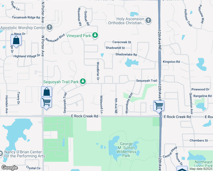 map of restaurants, bars, coffee shops, grocery stores, and more near 706 Sequoyah Trail in Norman
