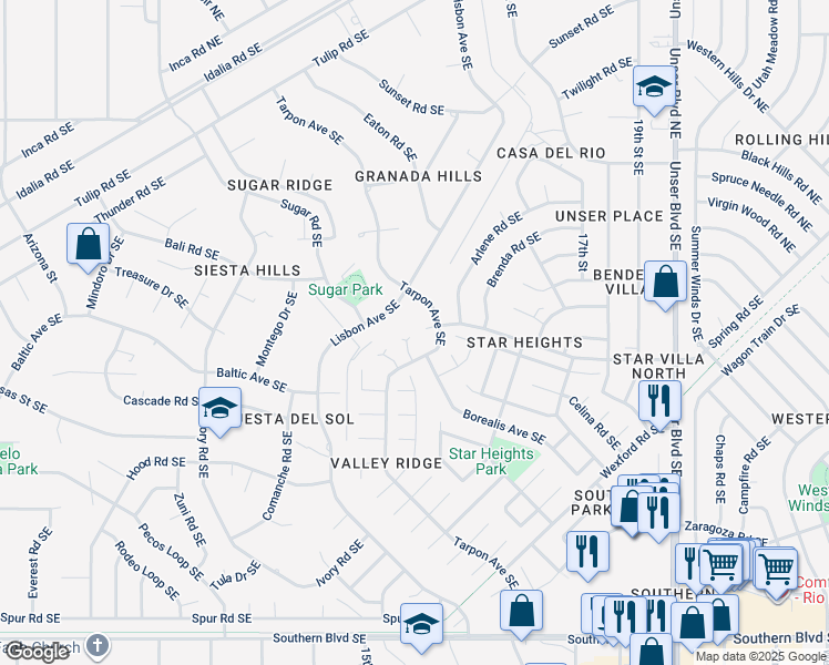 map of restaurants, bars, coffee shops, grocery stores, and more near 606 Mesa Vista Court Southeast in Rio Rancho