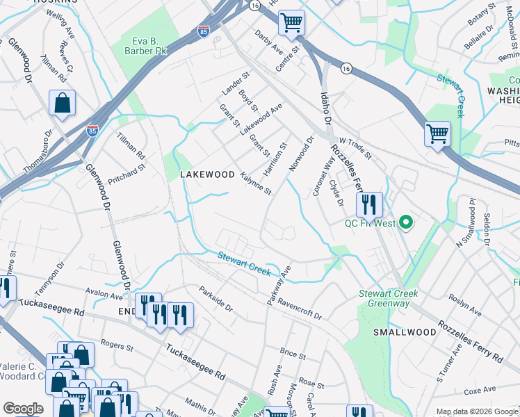 map of restaurants, bars, coffee shops, grocery stores, and more near 412 Norwood Drive in Charlotte