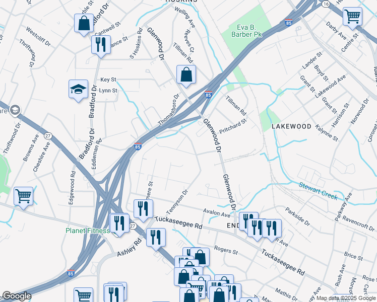 map of restaurants, bars, coffee shops, grocery stores, and more near 731 Tennyson Drive in Charlotte