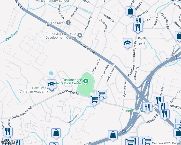 map of restaurants, bars, coffee shops, grocery stores, and more near 4116 Parkdale Drive in Charlotte