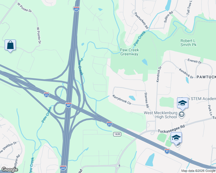 map of restaurants, bars, coffee shops, grocery stores, and more near 8133 Kerrybrook Circle in Charlotte