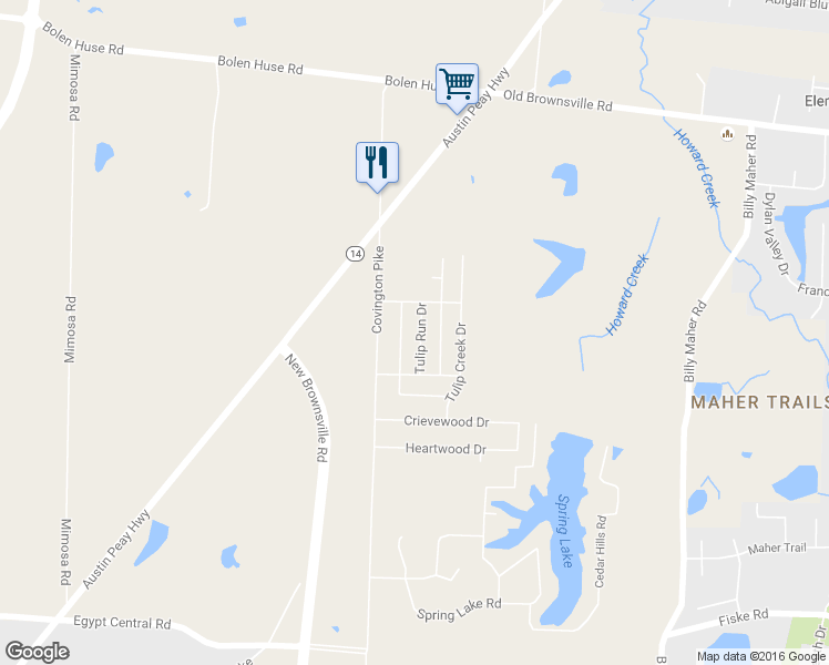 map of restaurants, bars, coffee shops, grocery stores, and more near 4600 Tulip Run Drive in Memphis