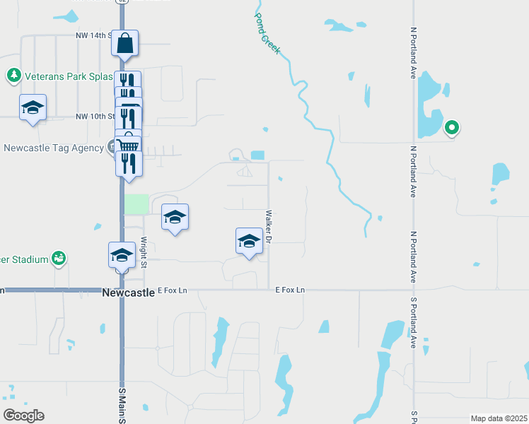 map of restaurants, bars, coffee shops, grocery stores, and more near 420 Walker Drive in Newcastle