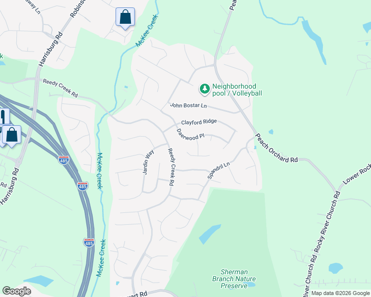map of restaurants, bars, coffee shops, grocery stores, and more near 7020 Passeres Court in Charlotte