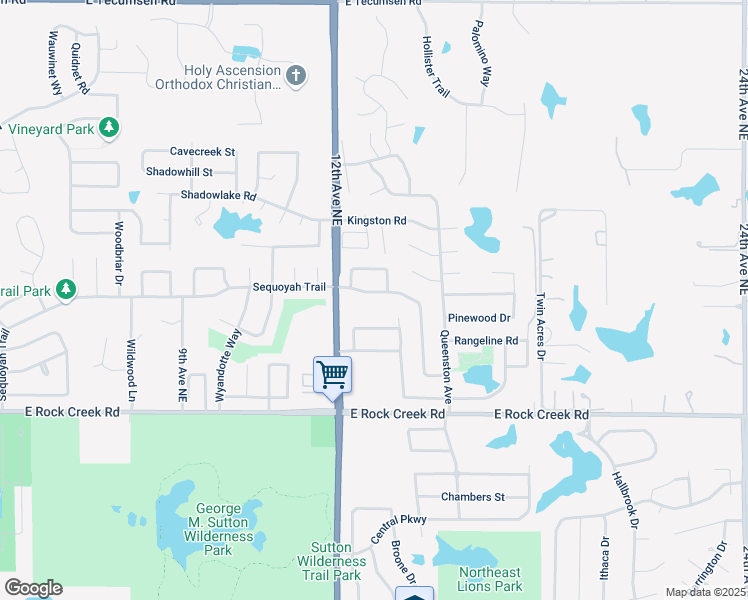 map of restaurants, bars, coffee shops, grocery stores, and more near 1300 Northern Hills Road in Norman