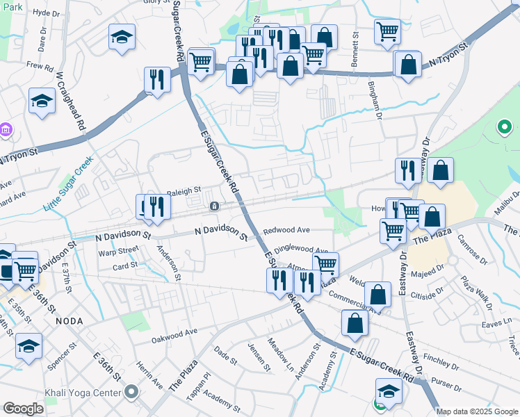 map of restaurants, bars, coffee shops, grocery stores, and more near 3913 Bearwood Avenue in Charlotte