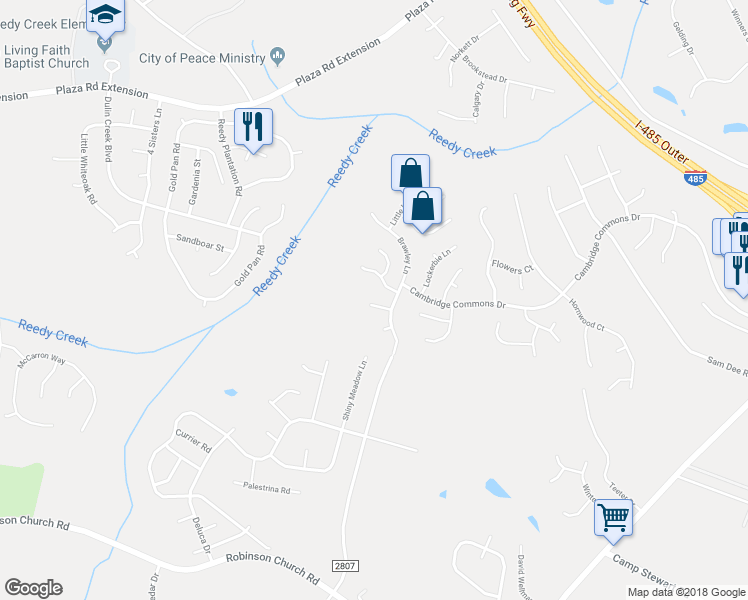 map of restaurants, bars, coffee shops, grocery stores, and more near 9120 Eaker Court in Charlotte