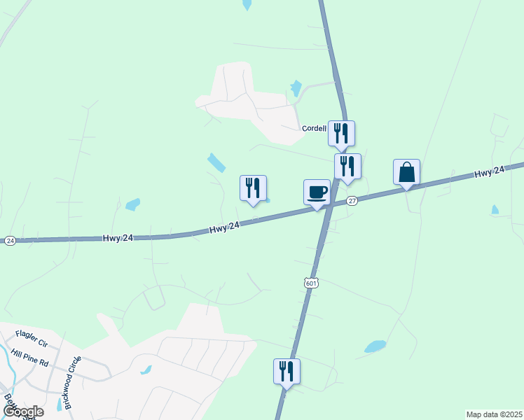 map of restaurants, bars, coffee shops, grocery stores, and more near 4111 Highway 24 in Midland