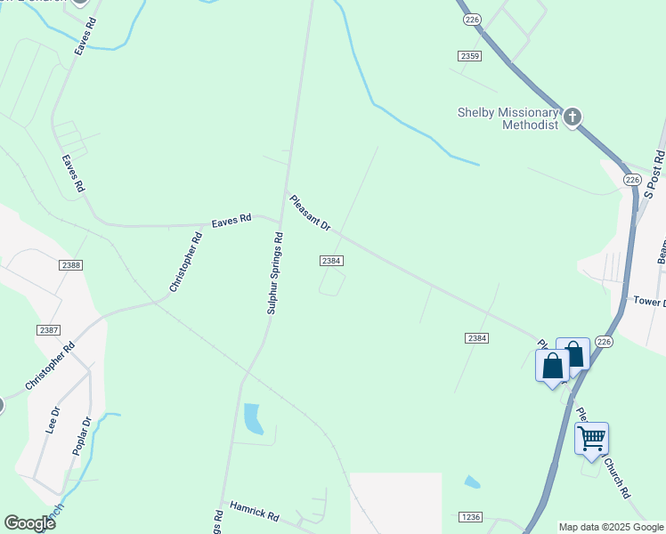 map of restaurants, bars, coffee shops, grocery stores, and more near Drake Circle in Shelby