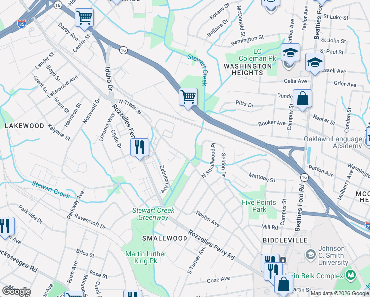 map of restaurants, bars, coffee shops, grocery stores, and more near in Charlotte