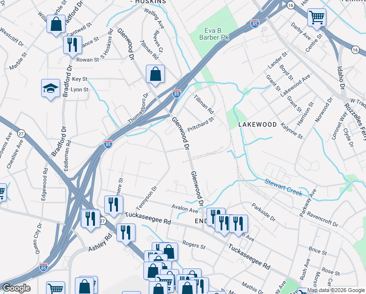 map of restaurants, bars, coffee shops, grocery stores, and more near in Charlotte