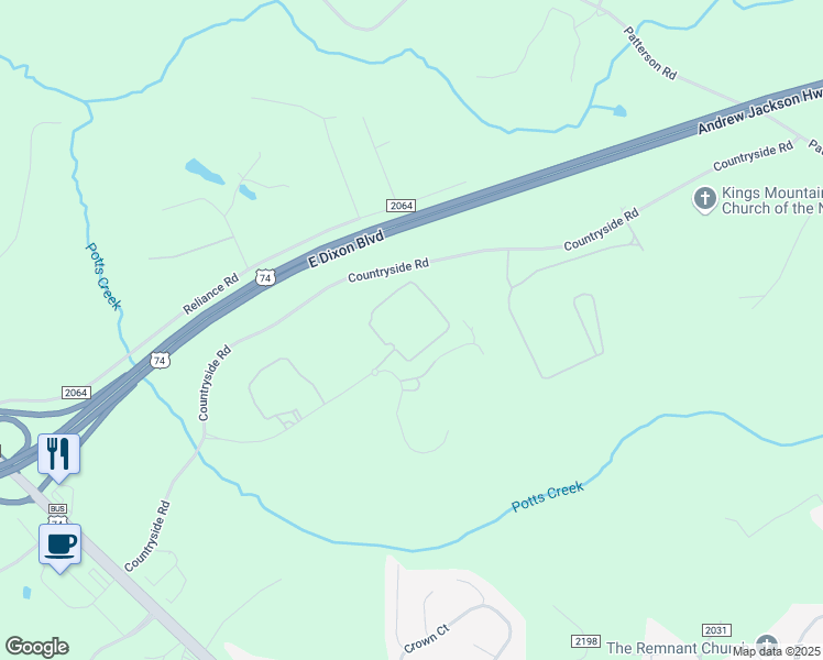 map of restaurants, bars, coffee shops, grocery stores, and more near 140 Riverside Court in Kings Mountain