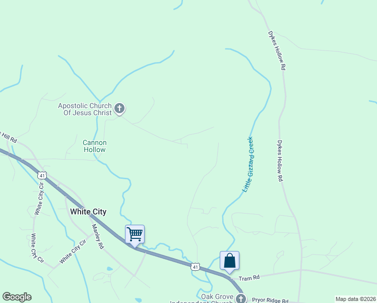 map of restaurants, bars, coffee shops, grocery stores, and more near 3424 Meeks Lane in Tracy City