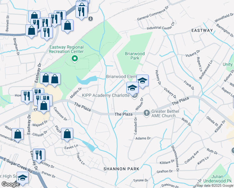 map of restaurants, bars, coffee shops, grocery stores, and more near 1005 Glenfiddich Drive in Charlotte