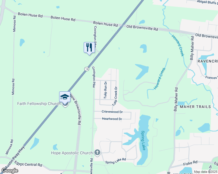 map of restaurants, bars, coffee shops, grocery stores, and more near 4607 Orange Tulip Drive in Memphis