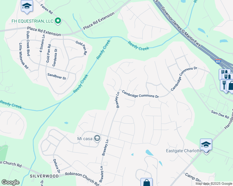 map of restaurants, bars, coffee shops, grocery stores, and more near 9103 Stone Abbey Place in Charlotte