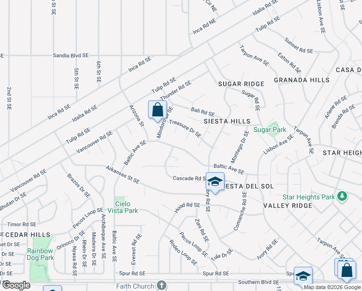 map of restaurants, bars, coffee shops, grocery stores, and more near 680 Baltic Avenue Southeast in Rio Rancho