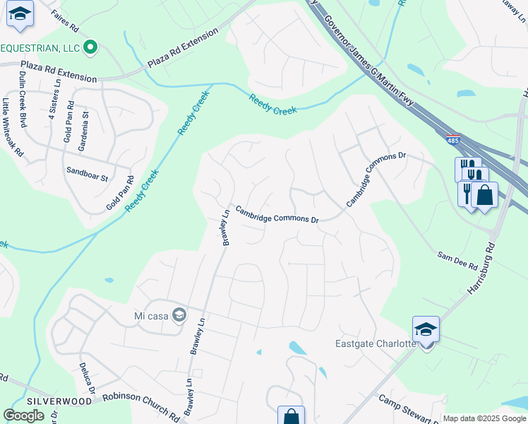 map of restaurants, bars, coffee shops, grocery stores, and more near 8508 Langley Mill Court in Charlotte