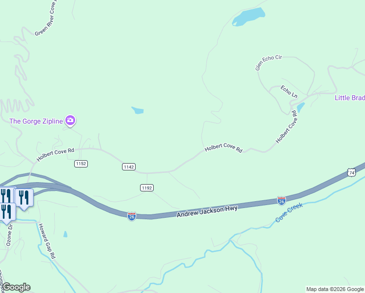 map of restaurants, bars, coffee shops, grocery stores, and more near 2665 Holbert Cove Road in Saluda