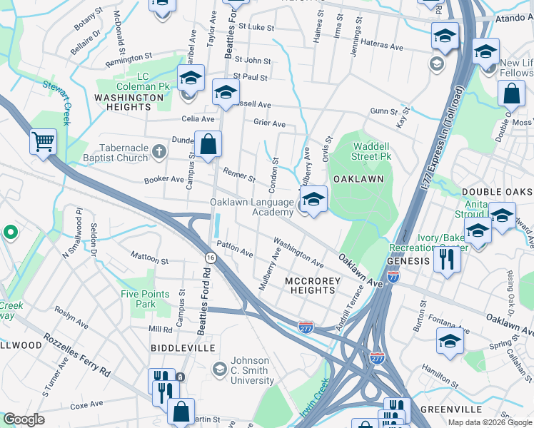 map of restaurants, bars, coffee shops, grocery stores, and more near 1919 Oaklawn Avenue in Charlotte