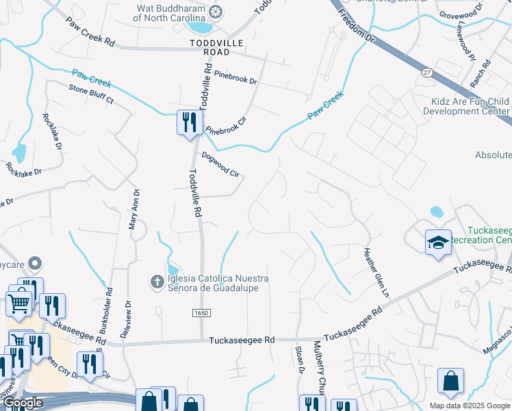 map of restaurants, bars, coffee shops, grocery stores, and more near 2107 Sloan Drive in Charlotte