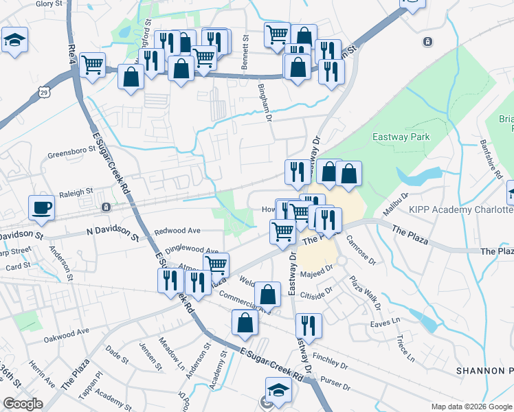 map of restaurants, bars, coffee shops, grocery stores, and more near in Charlotte