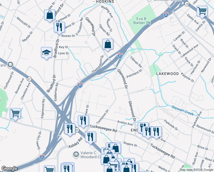 map of restaurants, bars, coffee shops, grocery stores, and more near 731 Tennyson Drive in Charlotte