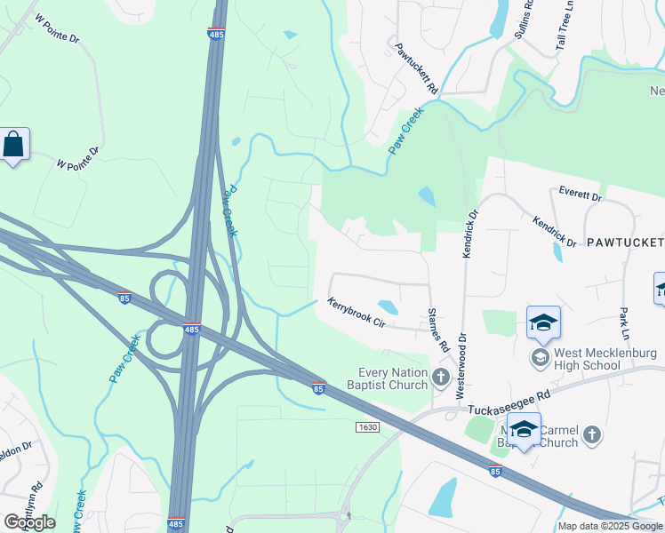 map of restaurants, bars, coffee shops, grocery stores, and more near 8133 Kerrybrook Circle in Charlotte