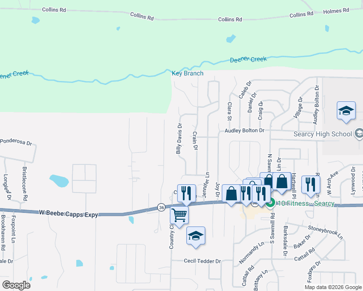 map of restaurants, bars, coffee shops, grocery stores, and more near 274 Linda Kay Circle in Searcy