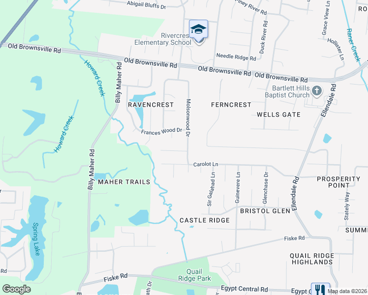 map of restaurants, bars, coffee shops, grocery stores, and more near 4609 Molsonwood Drive in Bartlett